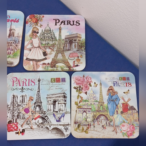 Set of 6 Cork Drink Coasters Whimsical Paris - Picture 8 of 9